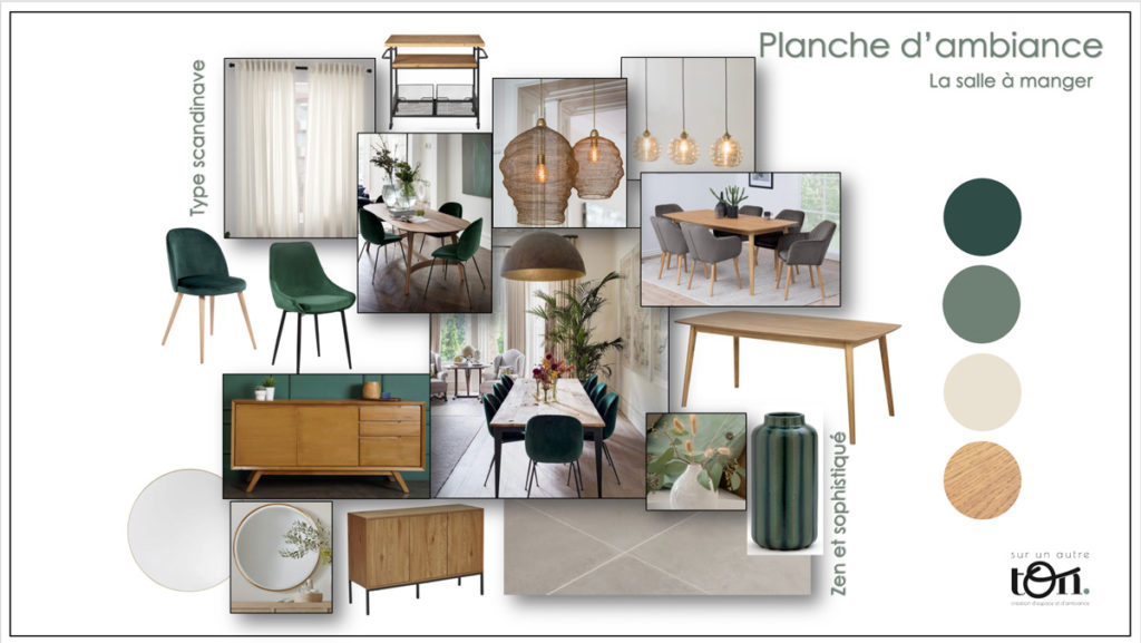 Planche d'ambiance, moodboard, salle à manger, décoration d'intérieur Neuchâtel, sur un autre ton